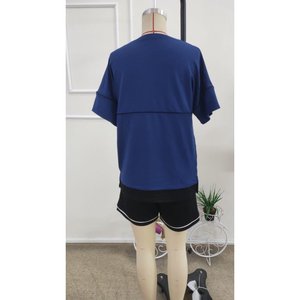 Ensemble deux pièces pour femme, chemisier à manches courtes et col rond en viscose à deux fils et short, 35154 - Bleu - Product Image 6