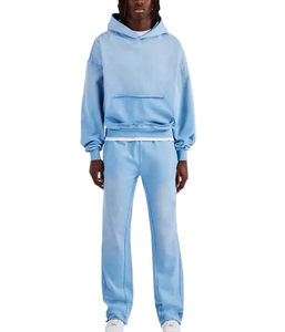 Ensemble de survêtement pour homme en polaire polyester/coton coupe droite et pantalon évasé, coupe vintage, coupe-vent et respirant, idéal pour l'hiver - Product Image 1