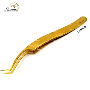 Pinzas rusas de extensión de volumen, de acero inoxidable, con logotipo personalizado, Punta puntiaguda, dorado, Plasma, nuevas - Product Image 1