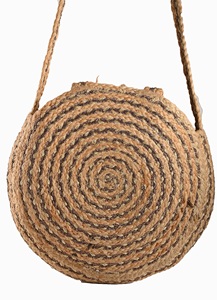 Sac à bandoulière rond en jute bohème avec motif tissé coloré, sac de plage d'été pour femmes - Product Image 5