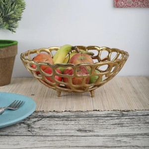 Frutero de latón decorativo para el hogar moderno con diseño artístico calado, mesa de comedor de Metal pulido, centro de mesa - Product Image 2