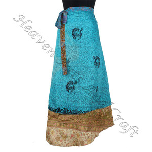 Jupe indienne longue bohème en tissu vintage Jupe longue enveloppante en soie magique réversible à 2 couches Saris Jupe magique en soie vintage réversible - Product Image 1