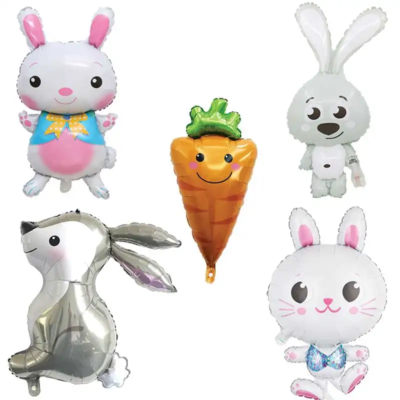 Light Weight Carrot Light Pink Face Cartoon Rabbit Shaped Foil Bunny Easter Balloons