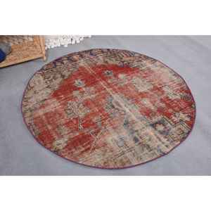 พรมขนแกะสีเบจสีแดง4.7ft X สไตล์วินเทจ4.7ชิ้นทำด้วยมือพร้อมยางด้านหลังเย็บปะติดปะต่อกันลายแอบสแตรกสี่เหลี่ยมผืนผ้าสำหรับวัยรุ่น - Product Image 3