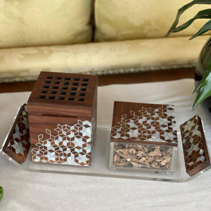 Premium Style Acrylic <b>Tray</b> Jar with Lid Wooden MOP Inlay Box and Incense burner Censer Bakhoor From Vietnam - Product Image 4