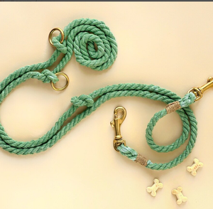 Grey - Rope Dog Lead / <b>Leash</b> / Rose Gold Clip / 152cm Long / Braided Fibre / Cotton - Product Image 1