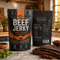 Sacs d'emballage personnalisés en papier kraft avec fenêtre pour viande séchée, biltong et bœuf séché, avec fermeture à zip