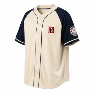 Vintage Style Custom Baseball Jersey-<b>Men's</b> <b>Retro</b> Cotton Poly Sports <b>Shirt</b> for Cream Navy Boxy Fit - Product Image 3