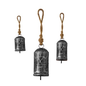 Attractive Metal Vintage Cow Bells Cluster Handmade Antique <b>Silver</b> Jute Rope Hanging Bell Decorative Lucky Cow Bells - Product Image 3