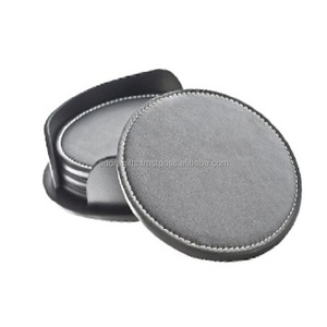 High Quality PU Leather Cup <b>Coaster</b> Sets in Round Shape / Custom Logo <b>Black</b> Color <b>Coaster</b> - Product Image 2