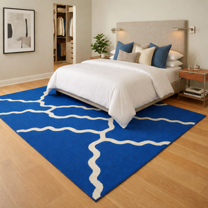 Tapis moderne tufté à la main pour enfants - Motif abstrait bleu et blanc en laine/soie, résistant aux animaux domestiques, idéal pour salle de jeux, salon, prière - Product Image 3