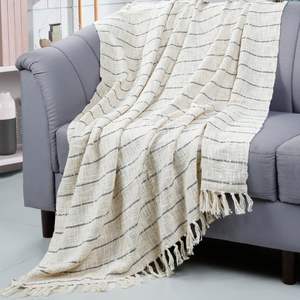100% Cotton Woven <b>Throws</b> 125x150 cm Decorative <b>Blanket</b> Bed/Sofa Cover Soft Printed Plain Style for Home Use - Product Image 2