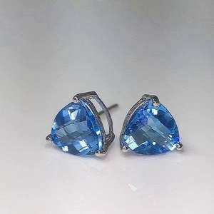 Handmade 925 <b>Sterling</b> <b>Silver</b> <b>Stud</b> Earring Natural Dark Blue Topaz Hydro Gemstone 8mm Round Shape For Wholesale Price - Product Image 1