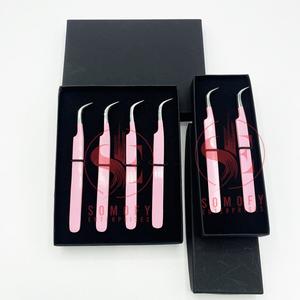 แหนบปลายขนตาเส้นใยสีชมพูแหนบสเตนเลสแยกชิ้นขายดีผลิตภัณฑ์ที่ยั่งยืนแบบโค้งอย่างแรง - Product Image 2