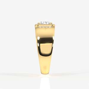Men's 14K Yellow Gold Portuguese Cut Lab Grown Diamond Geometric Rhodium Plated Pave Setting Engagement Wedding <b>Ring</b> - Product Image 2
