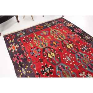 Alfombra Turca de 6.3x10.2 pies, Alfombra Grande Vintage, Alfombra de Lana con Diseño Floral Rojo - Product Image 1