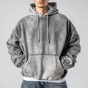 Sweat à capuche pour hommes de haute qualité 400 GSM tricoté à l'acide 100% coton coupe surdimensionnée longue hiver Style High Street - Product Image 4