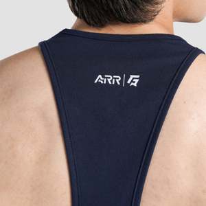 Men's Navy Impulse Stringer Regular Fit Breathable 100% Cotton Polyester Gym Tank <b>Top</b> with 3D Pattern Hood Size XL for Workout - Product Image 5