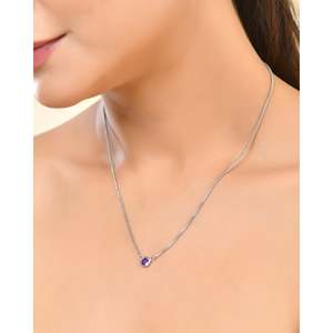 Set de lunette pendentif solitaire tanzanite rond avec chaîne de boîte - Product Image 2