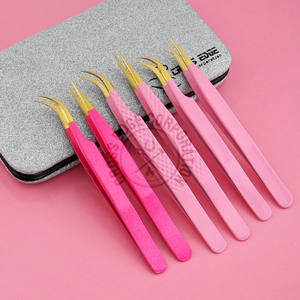 Pinzas para Extensión de Pestañas con Punta de Fibra, Curvadas a 45 Grados, Aplicador de Pestañas Clásicas y de Volumen, Herramienta de Acero Inoxidable para Pestañas, Venta al Por Mayor - Product Image 1
