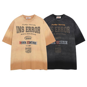 T-shirt en coton 100% pour homme, coupe ample et surdimensionnée, manches courtes, tricoté, lavé, teint, décontracté, respirant, imprimé à l'écran - Product Image 1