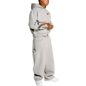 Custom Streetwear Baggy Sweatsuit Cotton <b>Plain</b> <b>Tracksuits</b> for Men Heavy Weight Sweatpants and Hoodie Set - Product Image 3