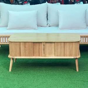 Durable 120x40cm Rectangular Ash Wood <b>Coffee</b> <b>Table</b> with Sliding Doors Living Room Side <b>Table</b>-TT68272 - Product Image 6