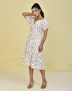 Vestido corto con estampado floral de algodón moderno para eventos como bodas y como un regalo impresionante para una novia DE LA India - Product Image 1
