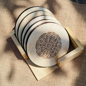 <b>Walnut</b> Wood Eco-Friendly Contemporary Design <b>Round</b> Shape Engraved Design Personalized Decorative Coasters - Product Image 1