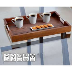 Plateau de service de mariage moderne personnalisé en bois indien durable fait à la main pour le thé, le café, les collations, lave-vaisselle, micro-ondes - Product Image 3