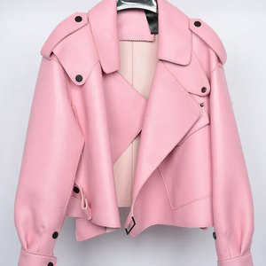 เสื้อแจ็กเก็ตหนังแกะแท้สั้นกันลมสำหรับผู้หญิง2025ออกแบบสไตล์ผ้าใบแบบทางการ - Product Image 3