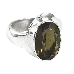 925 Silver Smoky Quartz <b>Statement</b> <b>Ring</b> for Women Handmade Boho Oval Gemstone Jewelry with Platinum Topaz Cut Gift - Product Image 2