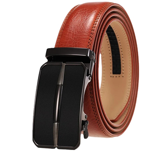Ceinture pour homme en cuir de vachette véritable avec boucle rectangulaire automatique, style formel, quincaillerie en alliage durable, moulage monobloc - Product Image 2