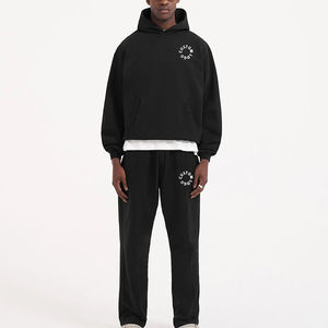 Vente en gros de survêtements d'hiver pour hommes, streetwear personnalisé, en molleton de coton uni, coupe régulière, pantalon de survêtement évasé, ensembles de sweat-shirts respirants et rapides - Product Image 4