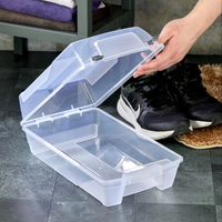 Boîte de rangement à chaussures pliable et empilable à double niveau en plastique PP transparent, organisateur pour placard, armoire, cuisine, salon