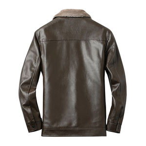 Chaqueta de Cuero para Hombre de Manga Larga, Cortavientos, Ajustada, con Cuello Camisero, Chaqueta de Cuero con Calefacción, con Peluche y Bolsillo Grande - Product Image 2