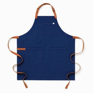 Tablier en toile bleu clair sans manches avec 3 poches, tissé, lavable en machine, style tendance pour la cuisine et l'usage quotidien - Product Image 2