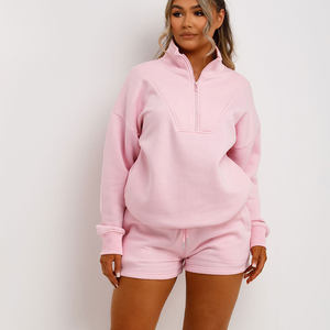 High Demand Custom <b>Pink</b> 2 Piece Women's Half Zip Sweatshirt & Shorts <b>Tracksuit</b> <b>Set</b> Women's Hoodie & Short <b>Set</b> Women 2 Piece <b>Set</b> - Product Image 1