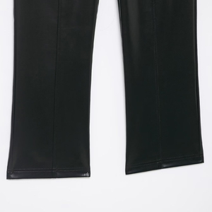 Pantalon droit Willshela pour femme, en PU noir, avec fermeture éclair sur le devant, taille haute vintage, longueur totale, chic et élégant - Product Image 6