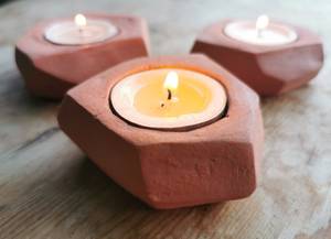 Pot à bougie rond en terre cuite gaufrée, fait main, de luxe, pour mariage et Noël, par Tribal Culture - Product Image 2