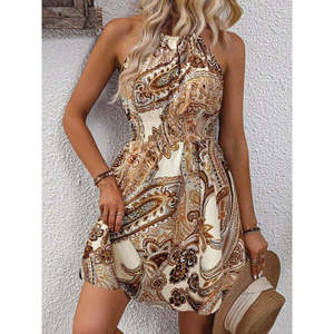Robe courte à épaules dénudées à motifs pour femme, 36877 - à motifs - Product Image 1
