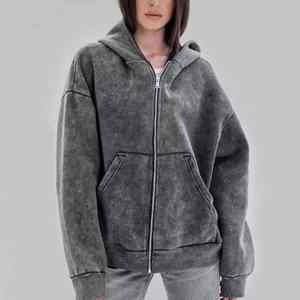 เสื้อฮู้ดดี้วินเทจผ้าฟลีซทรงโอเวอร์ไซส์แบบครอป ซิปหน้า ไซส์พลัส  ผ้าคอตตอนฟอกสีแบบแอซิดวอช - Product Image 4