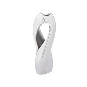 Vase décoratif en métal argenté incurvé simple, parfait pour l'aménagement intérieur et l'amélioration des pièces, fabriqué à la main en Inde - Product Image 4