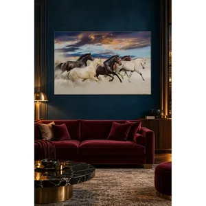 Impresión en lienzo de caballos galopando bajo nubes al atardecer de Fida - Product Image 5