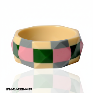 Vintage Style <b>Art</b> <b>Deco</b> Resin Bangle Geometric Hexagonal Chunky <b>Bracelet</b> Harlequin Pattern Inlaid Resin Jewelry For Woman - Product Image 1