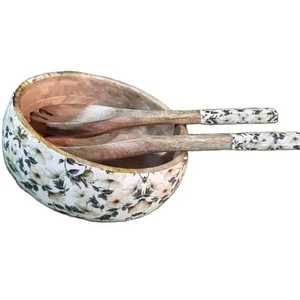 Tazón de sopa o ensalada de madera impresa ecológica con cuchara y Tenedor integrados, accesorio de utensilios de cocina para fiestas - Product Image 5