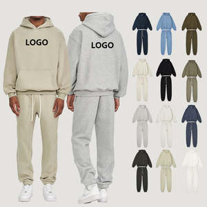 Heavyweight 350gsm Conjunto de dos piezas Ropa de hombre Color liso Fleece Algodón Poliéster Sudadera con capucha personalizada y conjunto de pantalones de chándal - Product Image 5