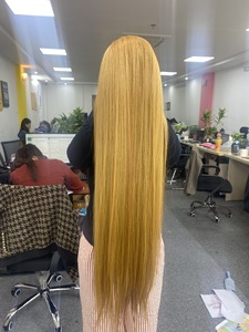 Perruque vietnamienne lisse jaune foncé Remy 26 pouces Extensions de cheveux vierges Yaki Style Machine Double trame Perruque 100g Vietnam - Product Image 5