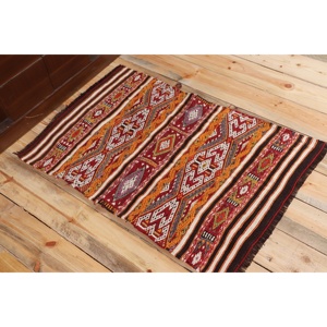 พรมตุรกีขนาด 2.3x3.2 ฟุต พรมวินเทจขนาดเล็ก พรมลายต้นไม้และพืชสีแดงส้ม - Product Image 4