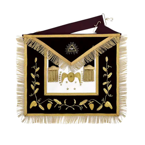 Custom Embroidered Masonic Apron Black Gold Fringe Classical Style Badge <b>Sew</b>-On Garment Accessory - Product Image 1